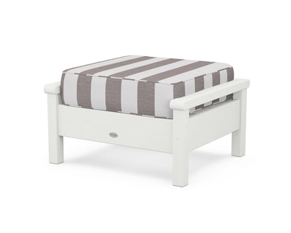 POLYWOOD® Harbour Deep Seating Ottoman in Vintage White / Cabana Stripe Grey Mist