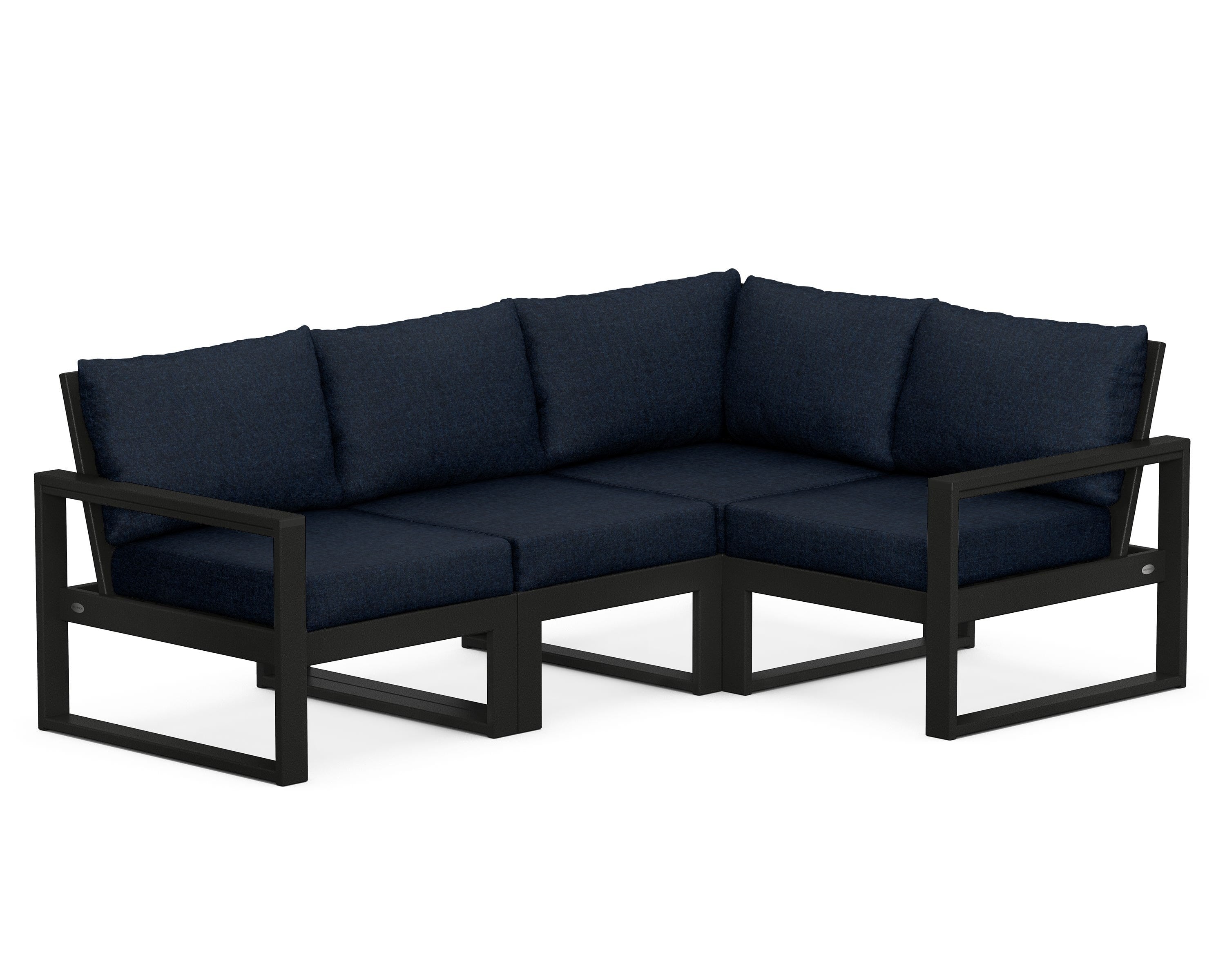 POLYWOOD® EDGE 4-Piece Modular Deep Seating Set in Black / Marine Indigo