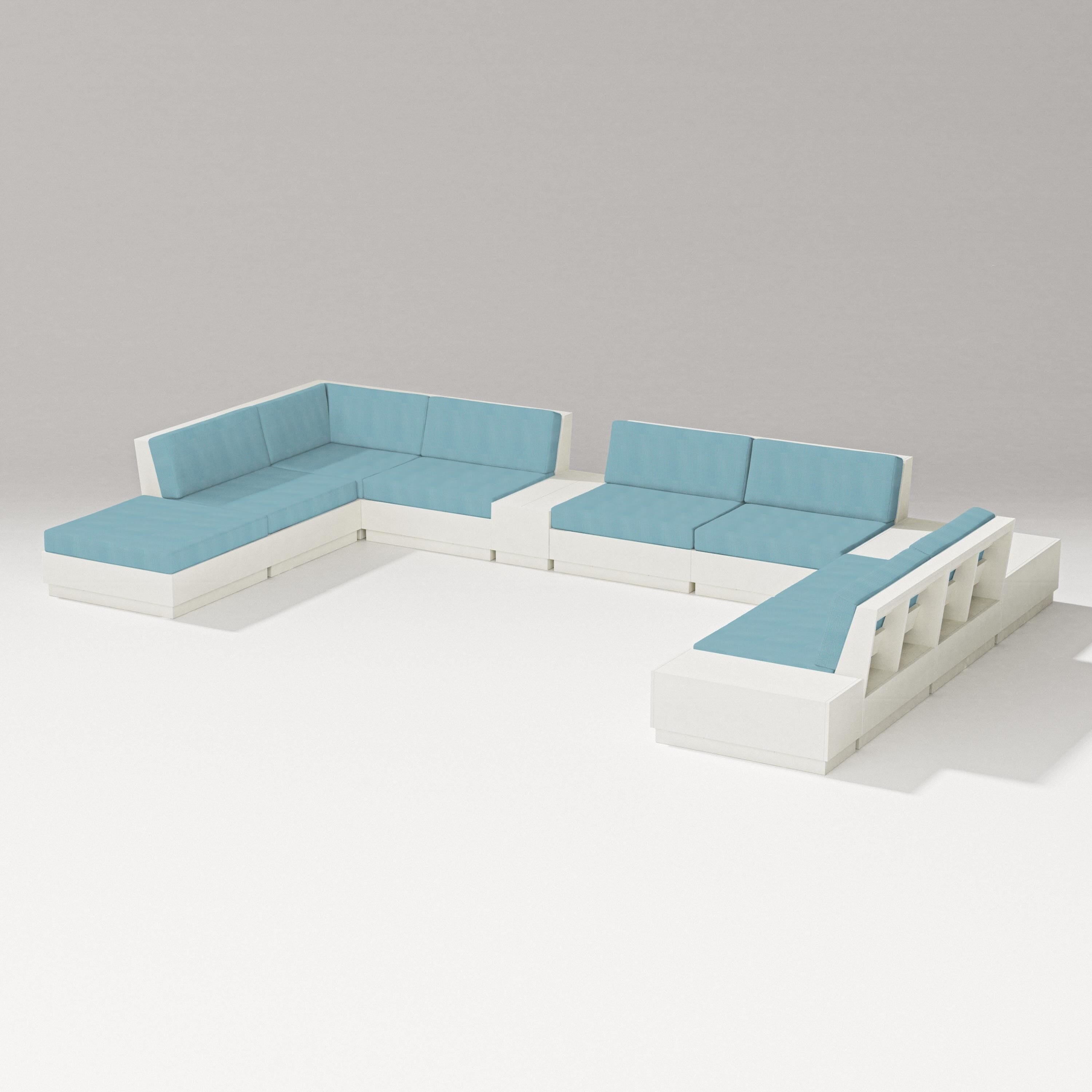 PW Designer Series Elevate 11-Piece Conversation Sectional Set in Vintage White / Lattice Sky Blue