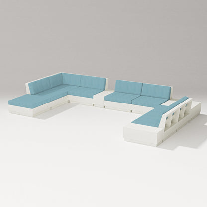 PW Designer Series Elevate 11-Piece Conversation Sectional Set in Vintage White / Lattice Sky Blue