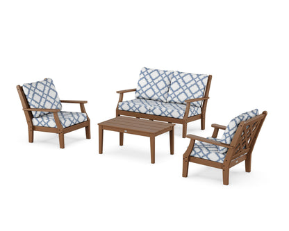 Country Living Wovendale 4-Piece Deep Seating Set with Loveseat in Teak / Trellis Sky Blue