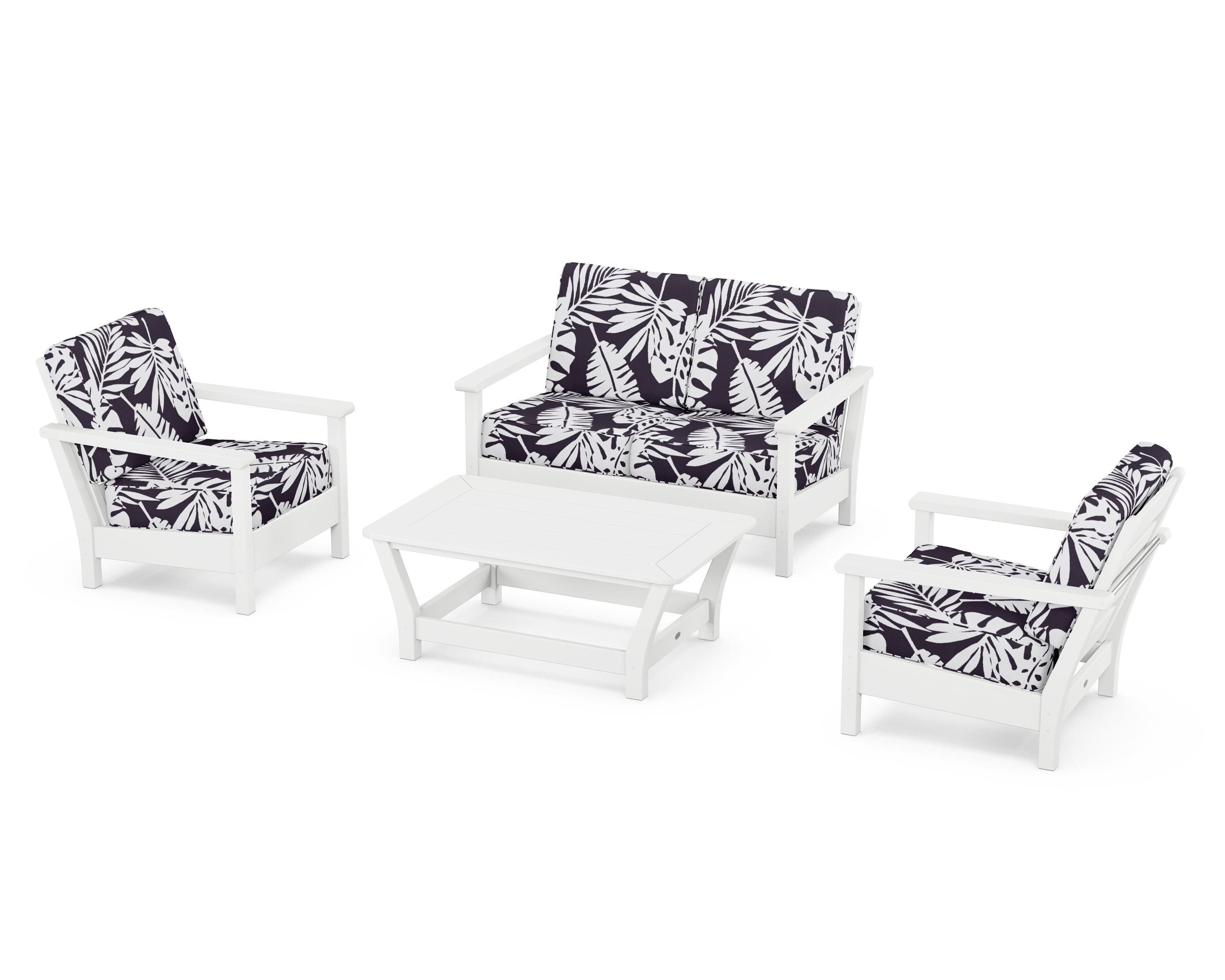 POLYWOOD® Harbour 4-Piece Deep Seating Set in White / Leaf Navy