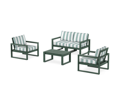 POLYWOOD® EDGE Sectional 4-Piece Deep Seating Set with Loveseat in Green / Cabana Stripe Glacier Spa