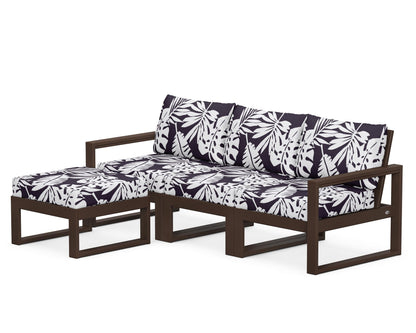 POLYWOOD® EDGE 4-Piece Modular Deep Seating Set with Ottoman in Mahogany / Leaf Navy