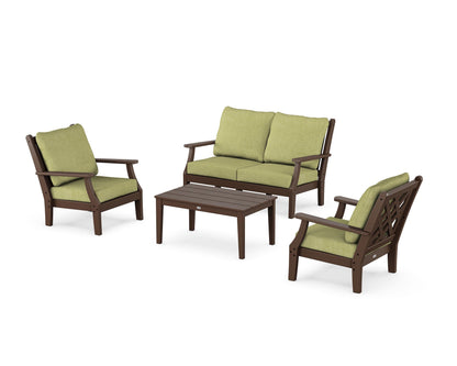 Country Living Wovendale 4-Piece Deep Seating Set with Loveseat in Mahogany / Chartreuse Boucle