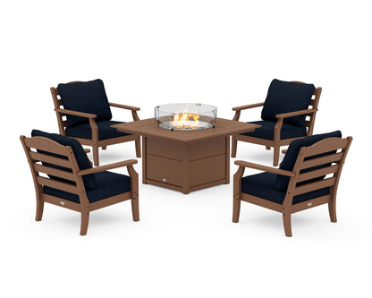 Draper James™ by  POLYWOOD® Savannah 5-Piece Deep Seating Set with Fire Pit Table in Teak / Marine Indigo