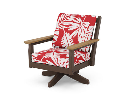 POLYWOOD® Chippendale Deep Seating Swivel Chair in Mahogany / Natural / Leaf Crimson