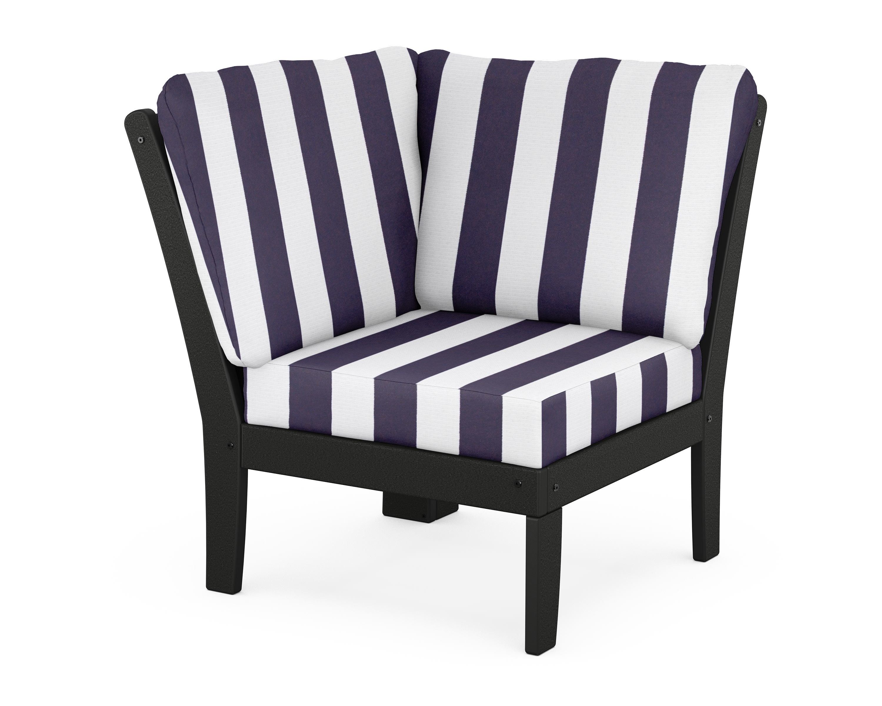 POLYWOOD® Braxton Modular Corner Chair in Black / Cabana Stripe Navy