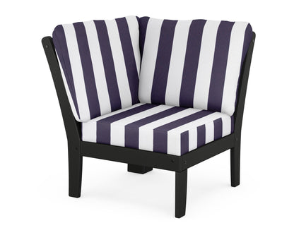 POLYWOOD® Braxton Modular Corner Chair in Black / Cabana Stripe Navy
