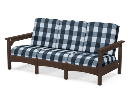 POLYWOOD® Club Sofa in Mahogany / Buffalo Plaid Marine Indigo