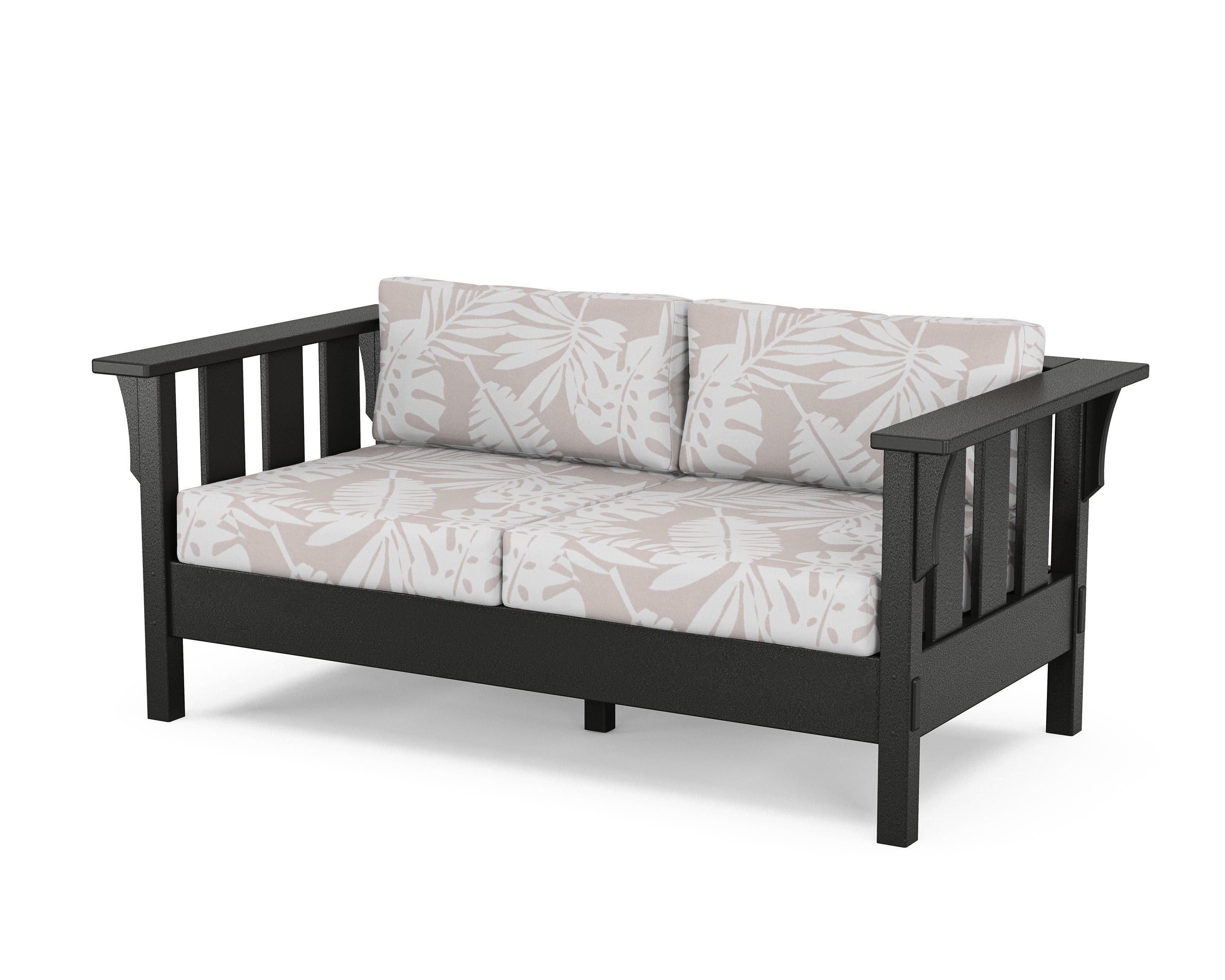 Martha Stewart by POLYWOOD® Acadia Deep Seating Loveseat in Black / Leaf Dune Burlap