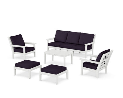 POLYWOOD® Chippendale 6-Piece Lounge Sofa Set in White / Navy Linen