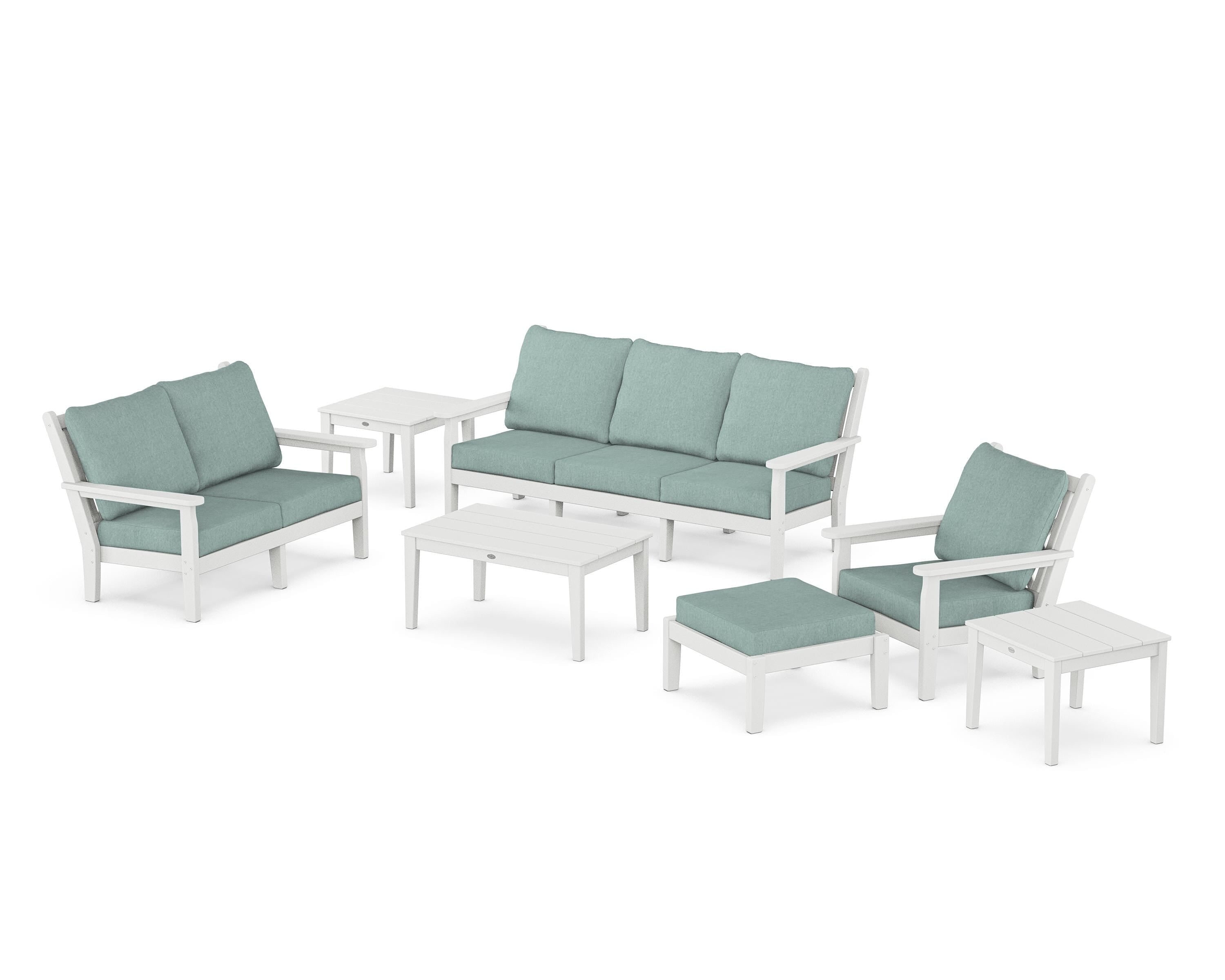 POLYWOOD® Chippendale 7-Piece Deep Seating Set in White / Glacier Spa