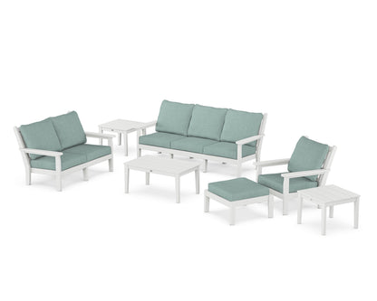 POLYWOOD® Chippendale 7-Piece Deep Seating Set in White / Glacier Spa