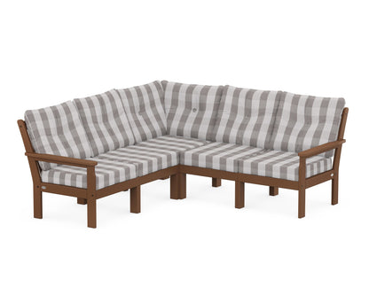 POLYWOOD® Vineyard 5-Piece Sectional in Teak / Buffalo Plaid Grey Mist