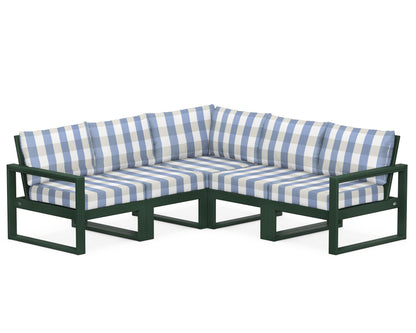 POLYWOOD® EDGE 5-Piece Modular Deep Seating Set in Green / Buffalo Plaid Sky Blue