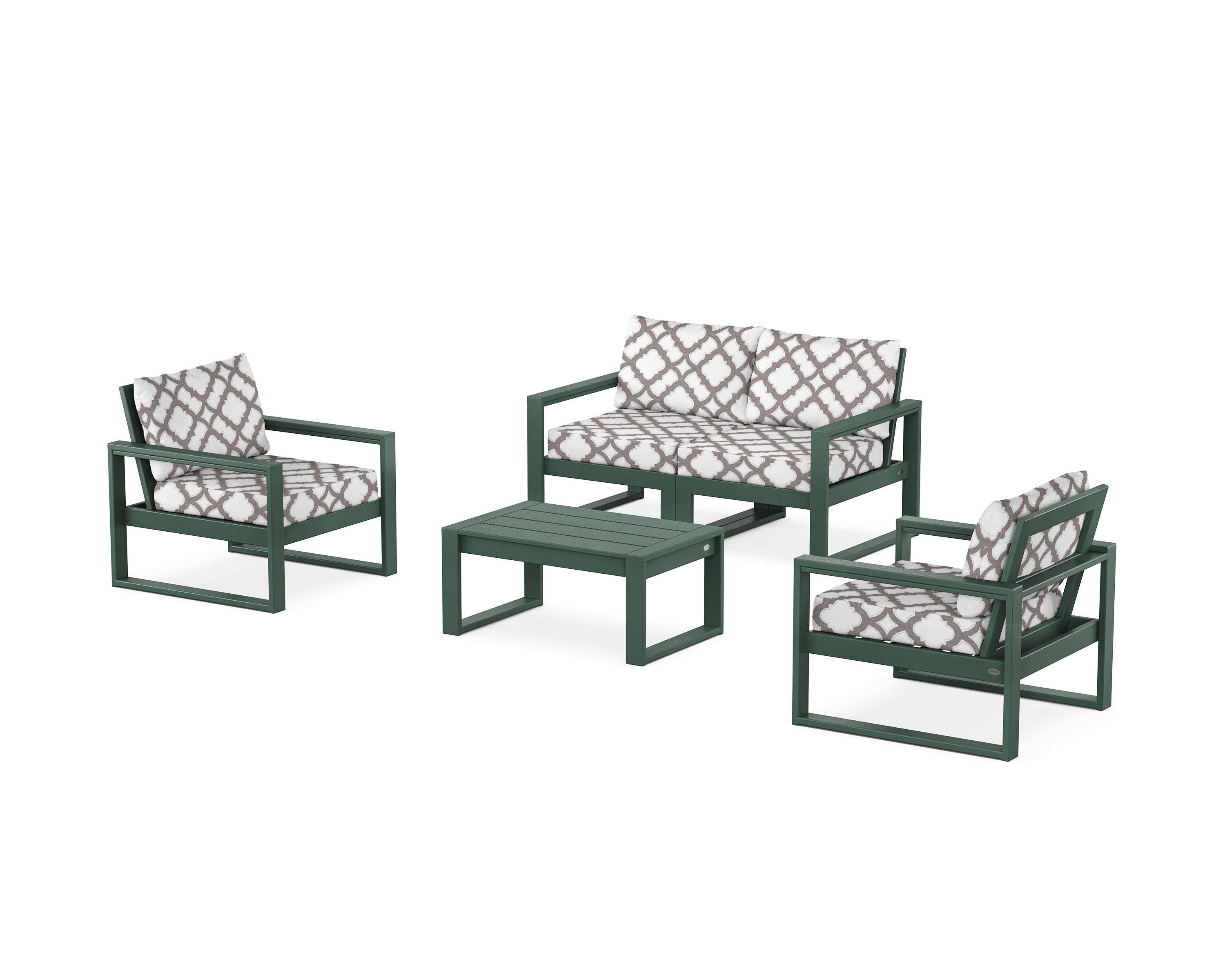 POLYWOOD® EDGE Sectional 4-Piece Deep Seating Set with Loveseat in Green / Trellis Grey Mist