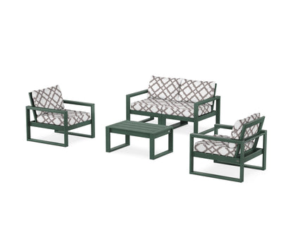 POLYWOOD® EDGE Sectional 4-Piece Deep Seating Set with Loveseat in Green / Trellis Grey Mist