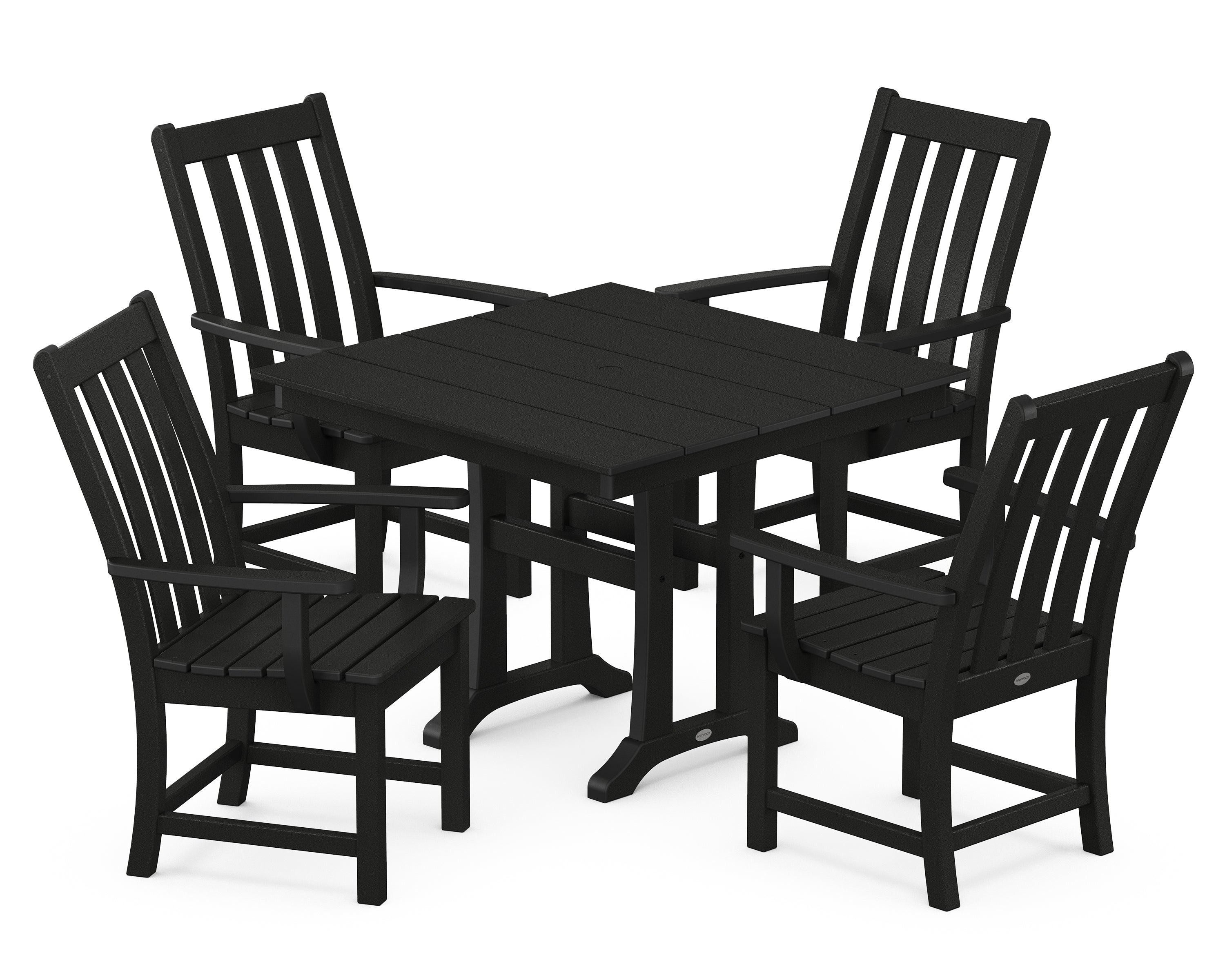 POLYWOOD® Vineyard 5-Piece Farmhouse Trestle Arm Chair Dining Set in Black