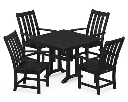 POLYWOOD® Vineyard 5-Piece Farmhouse Trestle Arm Chair Dining Set in Black
