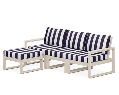 POLYWOOD® EDGE 4-Piece Modular Deep Seating Set with Ottoman in Sand / Cabana Stripe Navy