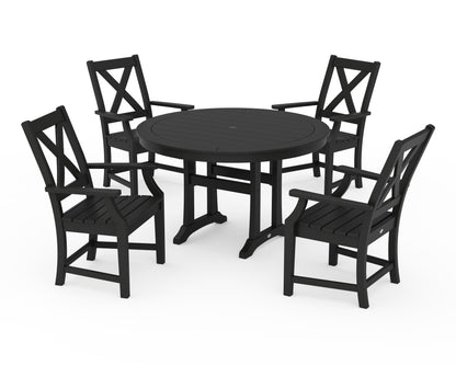 POLYWOOD® Braxton 5-Piece Nautical Trestle Arm Chair Dining Set in Black