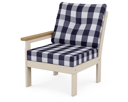 POLYWOOD® Vineyard Modular Left Arm Chair in Sand / Natural / Buffalo Plaid Navy