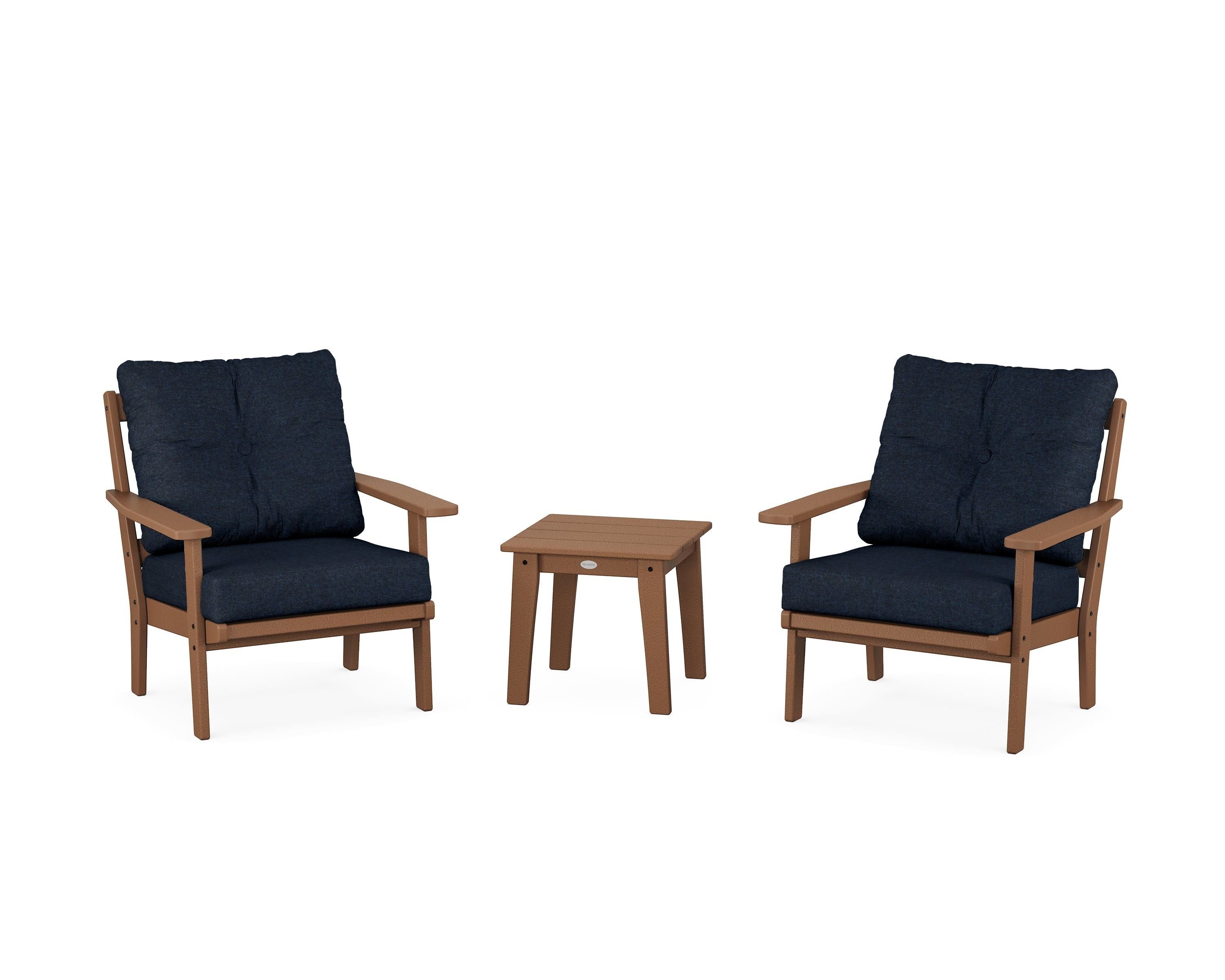 POLYWOOD® Prairie 3-Piece Deep Seating Set in Teak / Marine Indigo