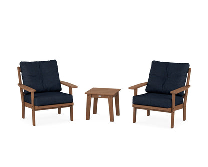 POLYWOOD® Prairie 3-Piece Deep Seating Set in Teak / Marine Indigo