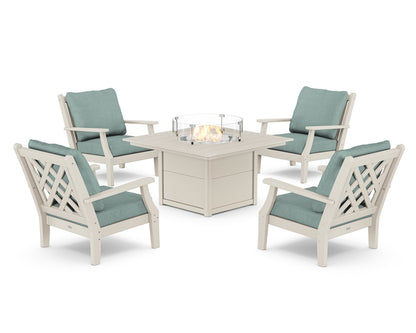 Country Living Wovendale 5-Piece Deep Seating Set with Fire Pit Table in Sand / Glacier Spa