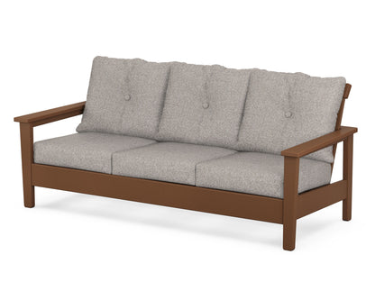 POLYWOOD® Prescott Deep Seating Sofa in Teak / Weathered Tweed