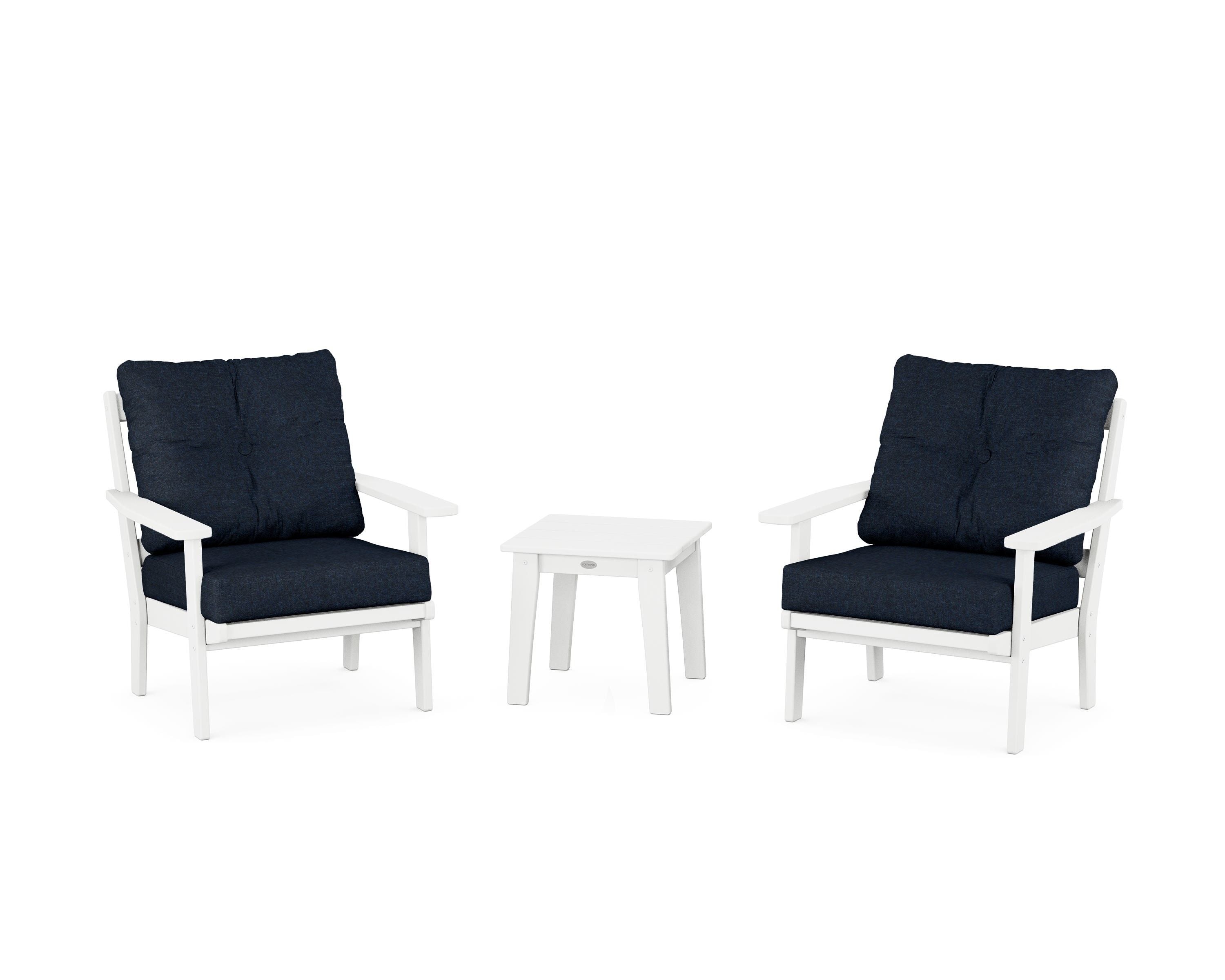 POLYWOOD® Oxford 3-Piece Deep Seating Set in White / Marine Indigo