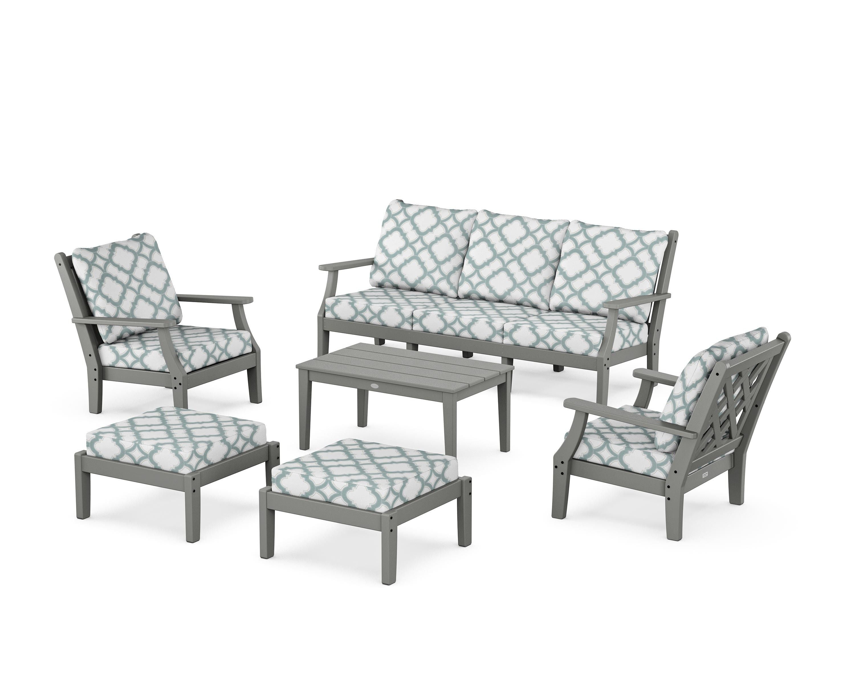 Country Living Wovendale 6-Piece Lounge Sofa Set in Slate Grey / Trellis Glacier Spa
