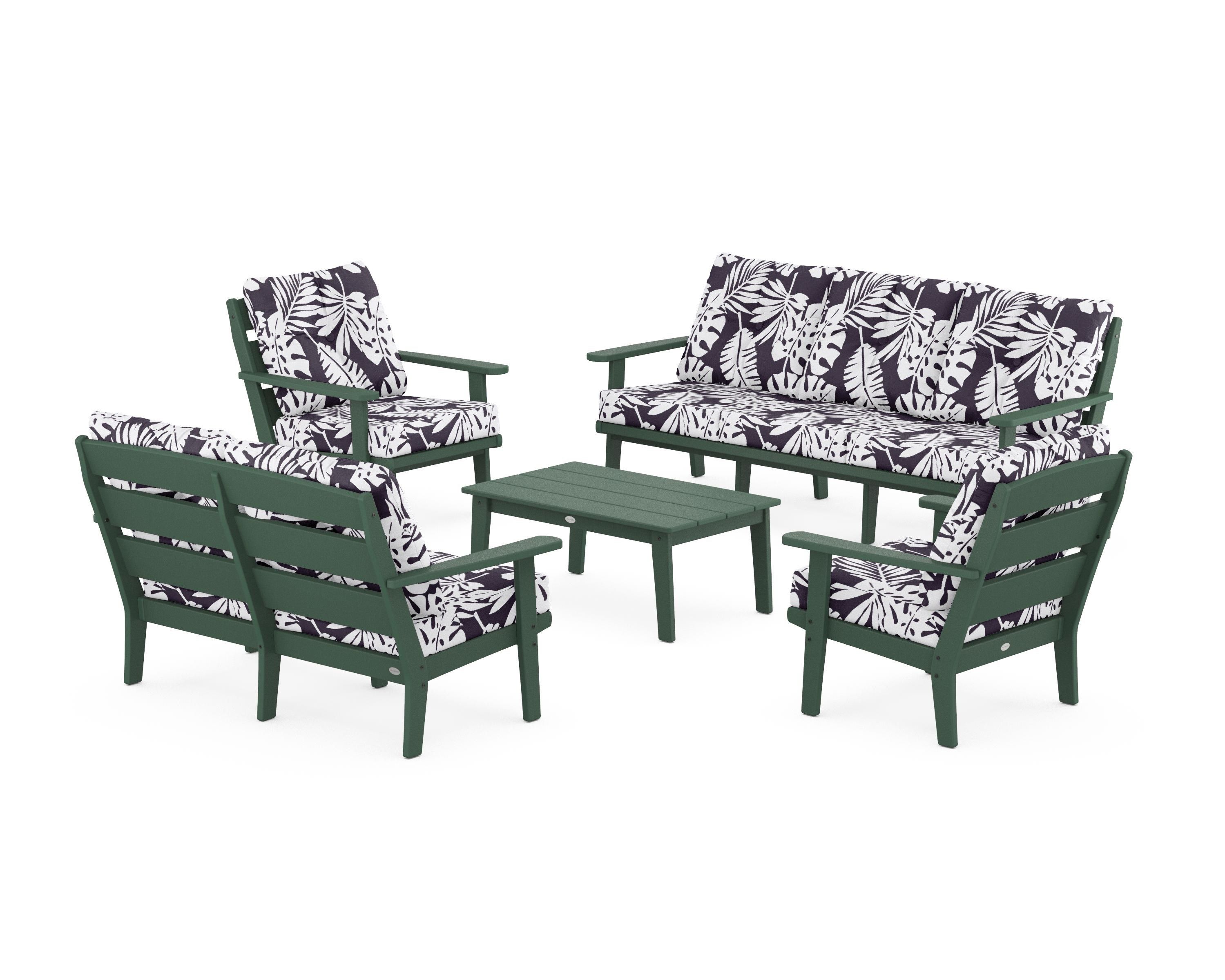 POLYWOOD® Lakeside 5-Piece Lounge Sofa Set in Green / Leaf Navy