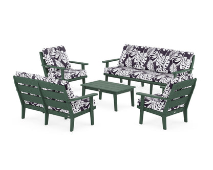 POLYWOOD® Lakeside 5-Piece Lounge Sofa Set in Green / Leaf Navy