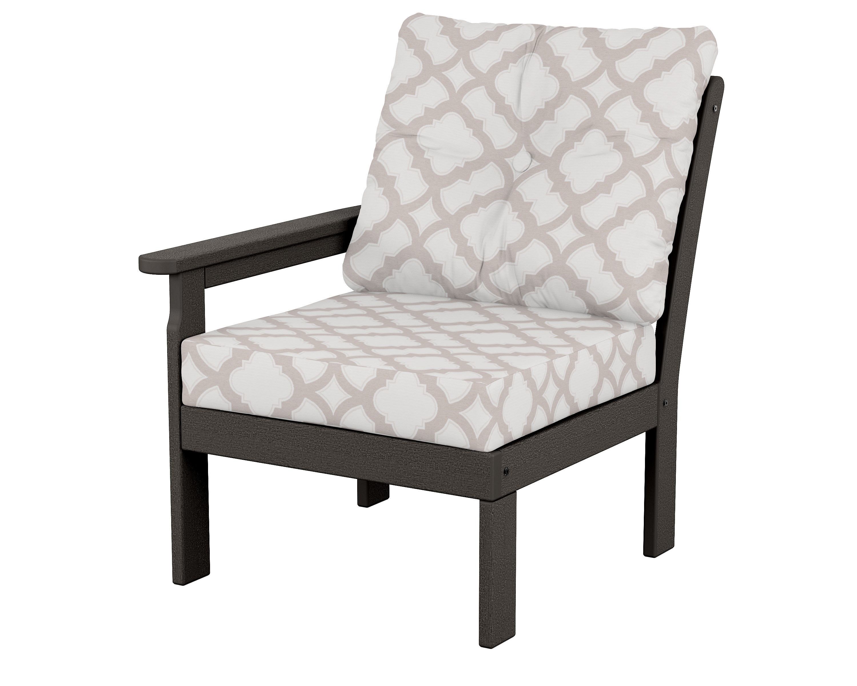POLYWOOD® Vineyard Modular Left Arm Chair in Vintage Coffee / Trellis Dune Burlap