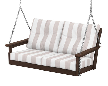 POLYWOOD® Vineyard Deep Seating Swing in Mahogany / Cabana Stripe Dune Burlap