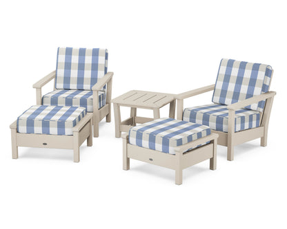 POLYWOOD® Harbour 5-Piece Deep Seating Chair Set in Sand / Buffalo Plaid Sky Blue