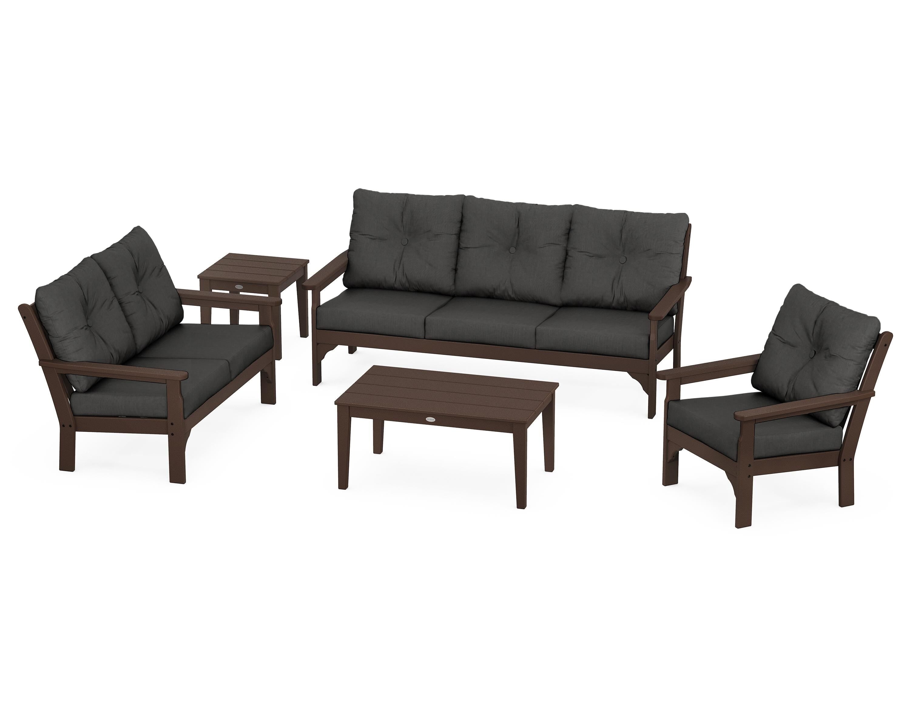 POLYWOOD® Vineyard 5 Piece Deep Seating Set in Mahogany / Spectrum Carbon