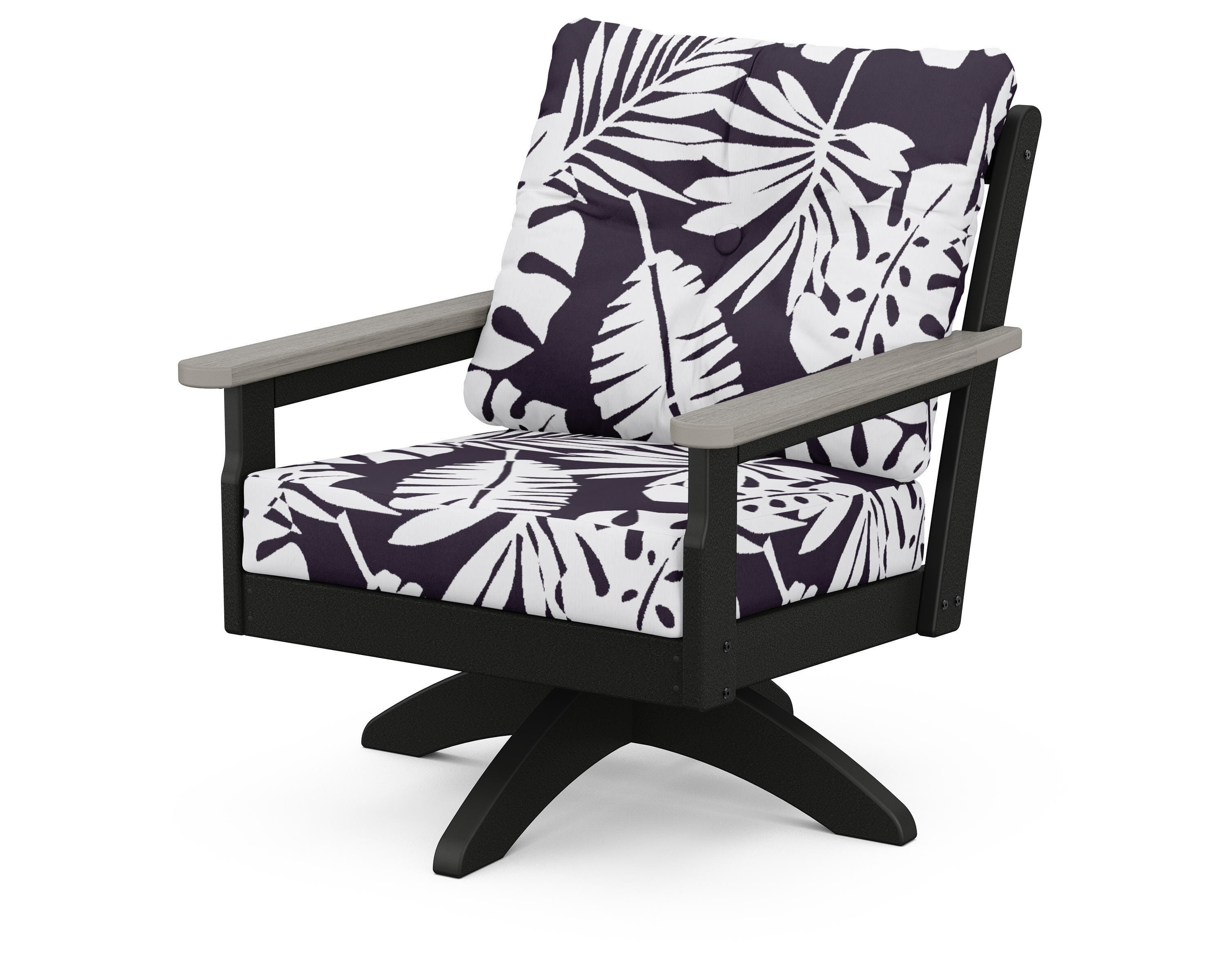 POLYWOOD® Vineyard Deep Seating Swivel Chair in Black / Driftwood / Leaf Navy