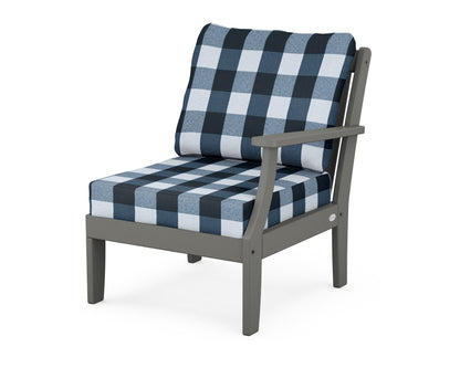 POLYWOOD® Braxton Modular Right Arm Chair in Slate Grey / Buffalo Plaid Marine Indigo