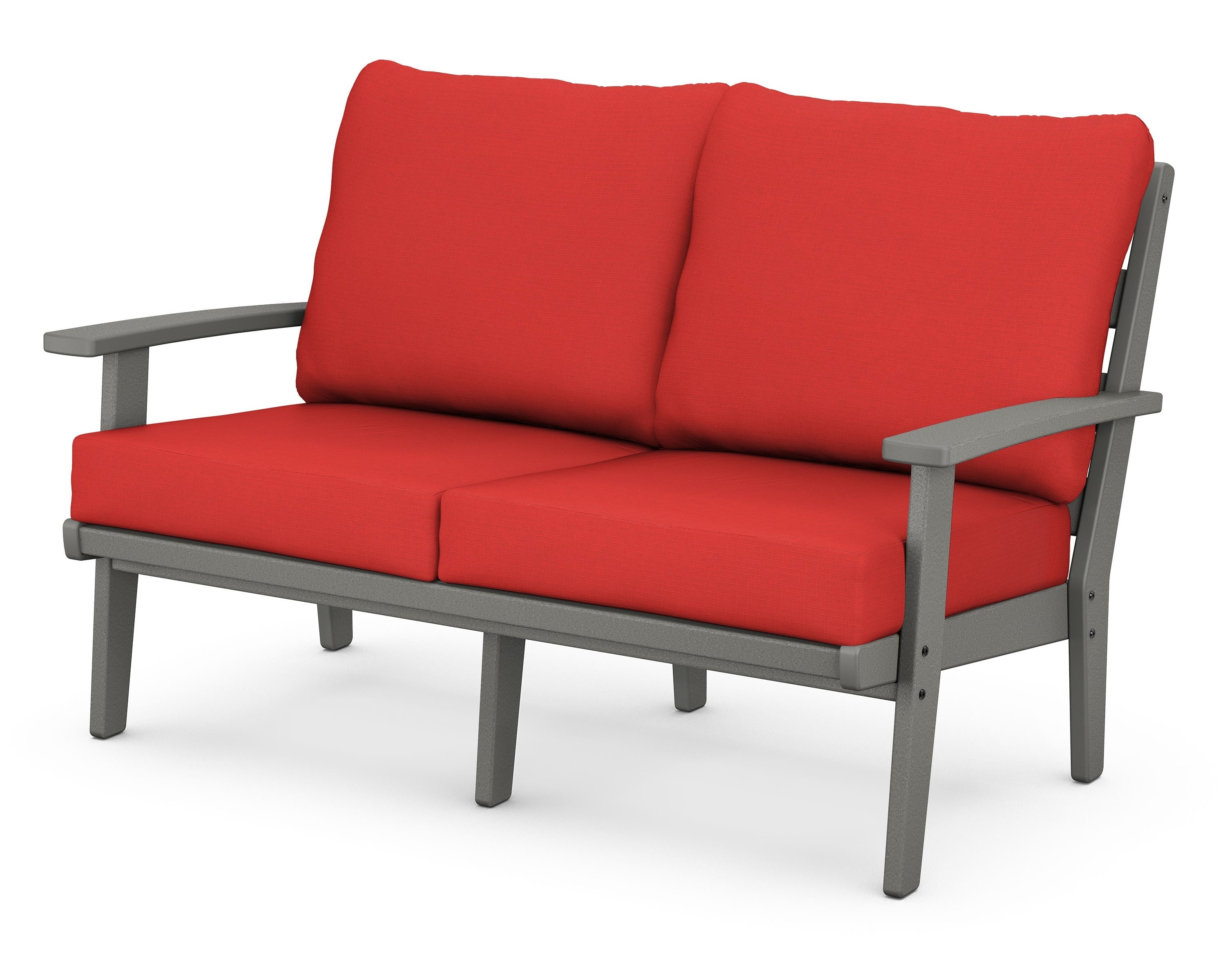POLYWOOD® Grant Park Deep Seating Loveseat in Slate Grey / Crimson Linen