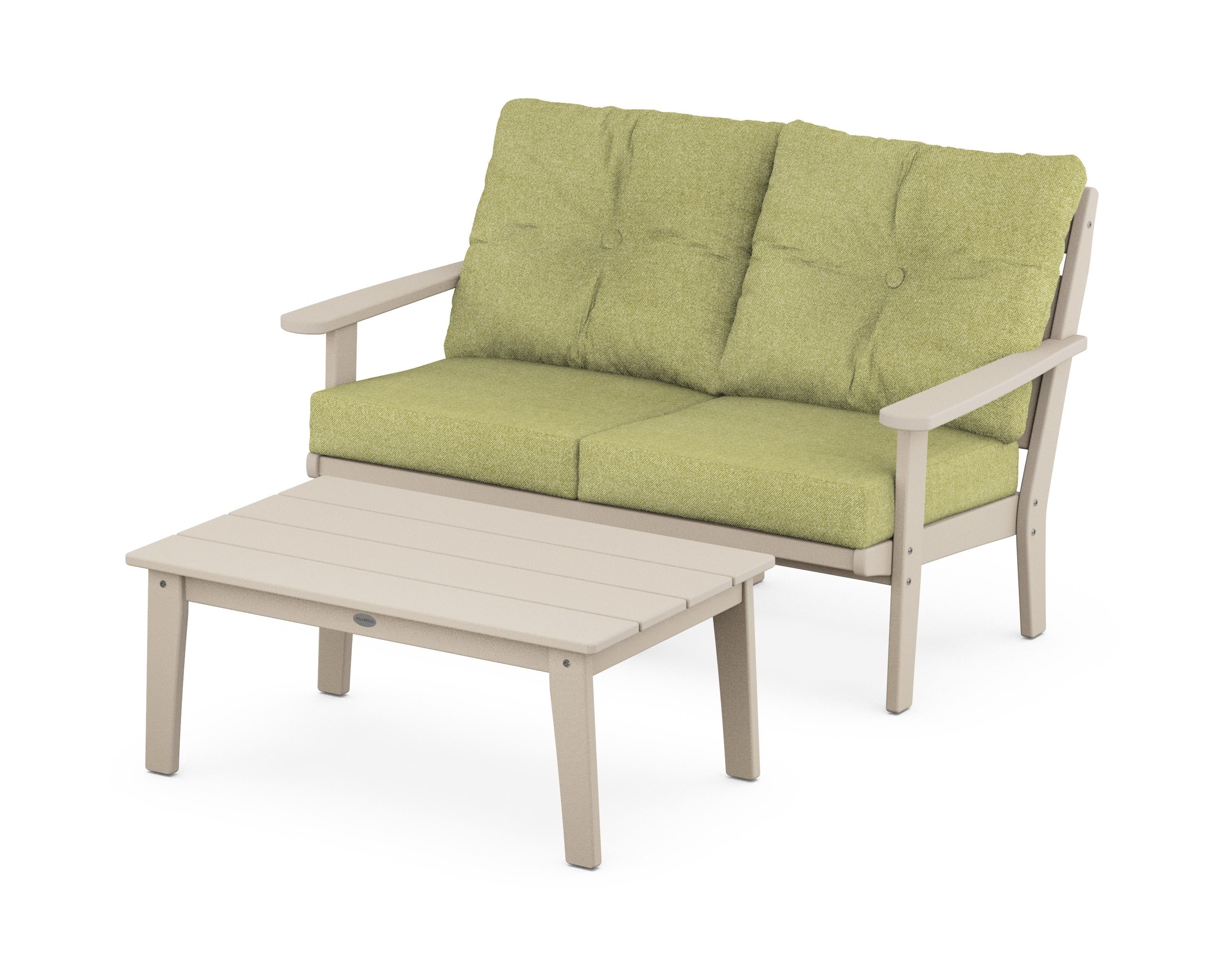 POLYWOOD® Lakeside 2-Piece Lounge Loveseat Set in Sand / Chartreuse Boucle