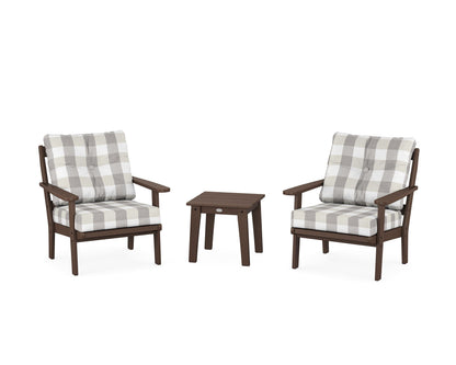 POLYWOOD® Mission 3-Piece Deep Seating Set in Mahogany / Buffalo Plaid Grey Mist