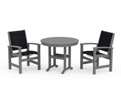 POLYWOOD® Coastal 3-Piece Round Dining Set in Slate Grey / Black Sling