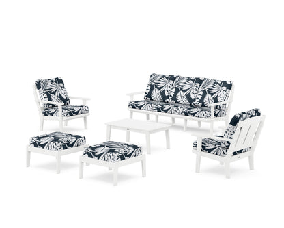 POLYWOOD® Mission 6-Piece Lounge Sofa Set in White / Leaf Marine Indigo