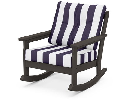 POLYWOOD® Vineyard Deep Seating Rocking Chair in Vintage Coffee / Cabana Stripe Navy