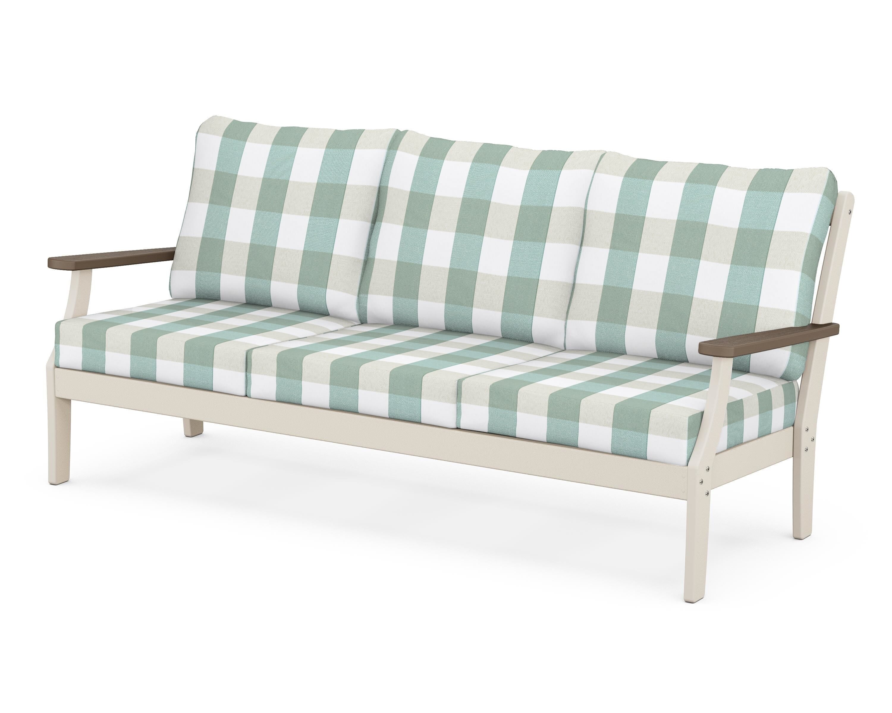 POLYWOOD® Braxton Deep Seating Sofa in Sand / Kona / Buffalo Plaid Glacier Spa