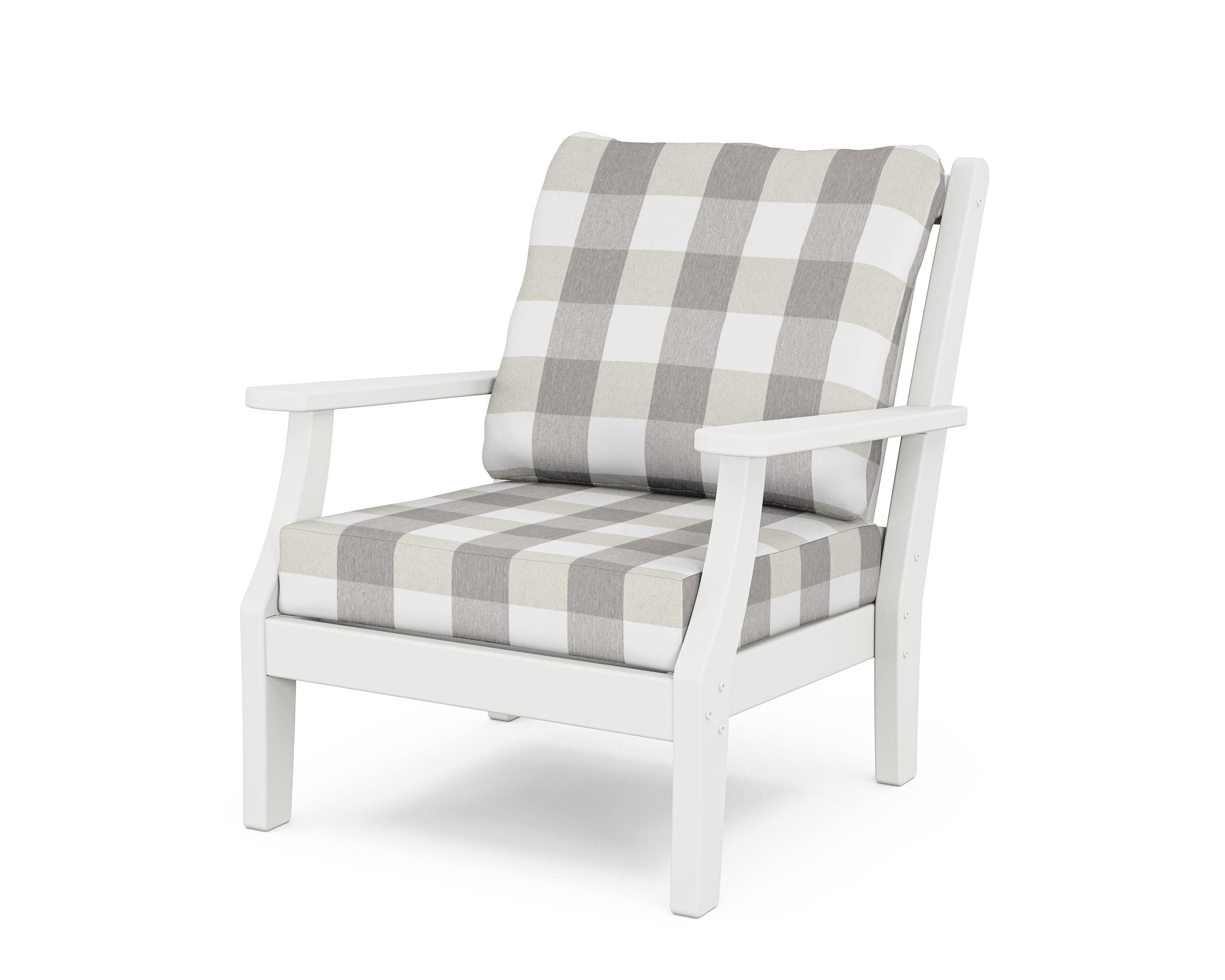 Country Living Wovendale Deep Seating Chair in White / Buffalo Plaid Grey Mist