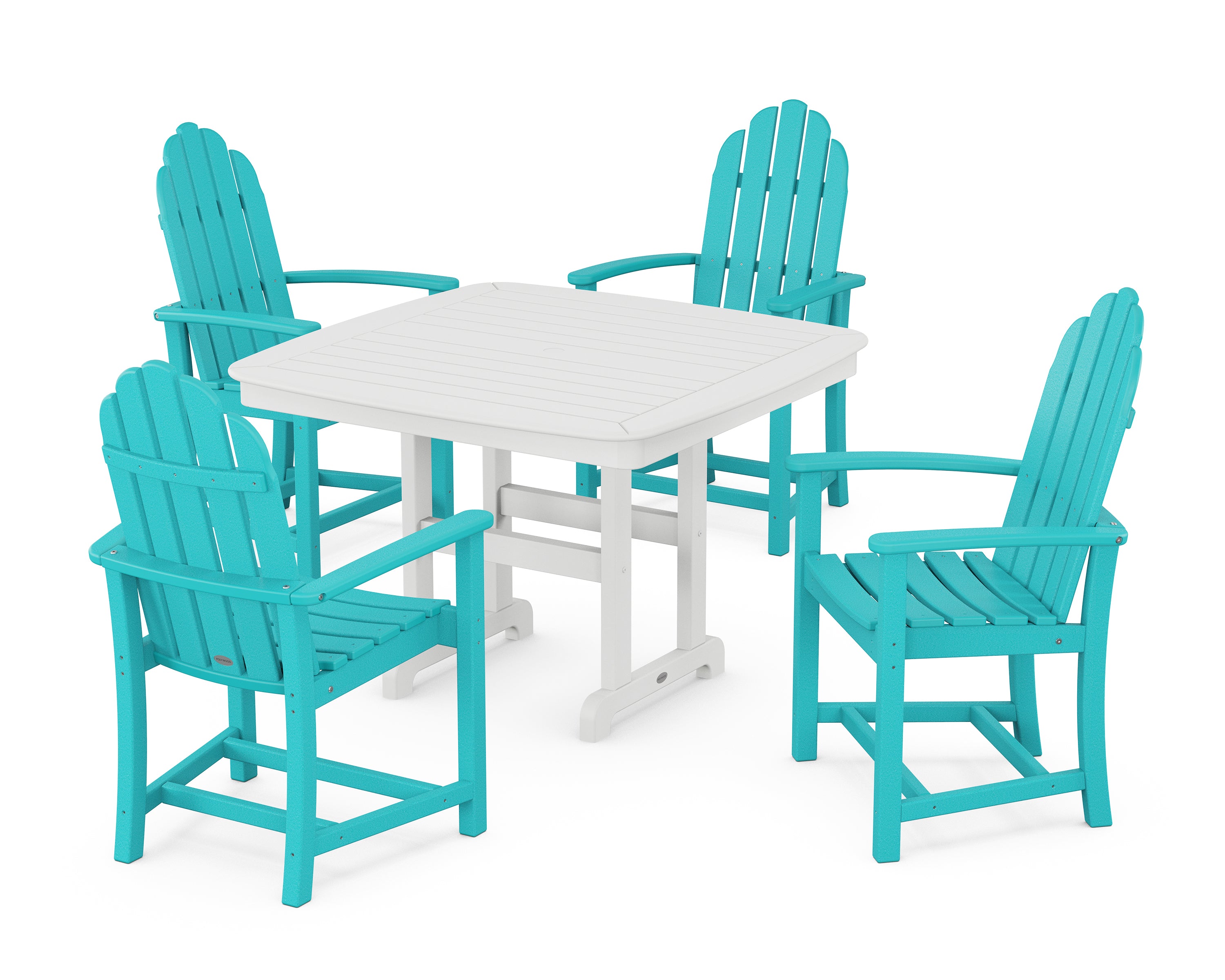 POLYWOOD® Classic Adirondack 5-Piece Dining Set with Trestle Legs in Aruba / White